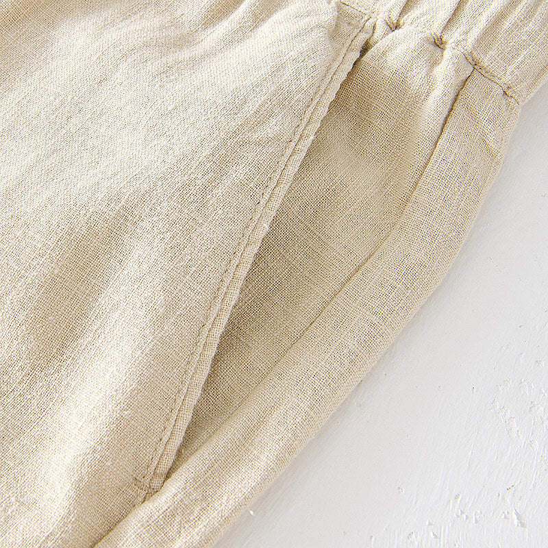 Cotton Linen Drawstring Loose Solid Shorts