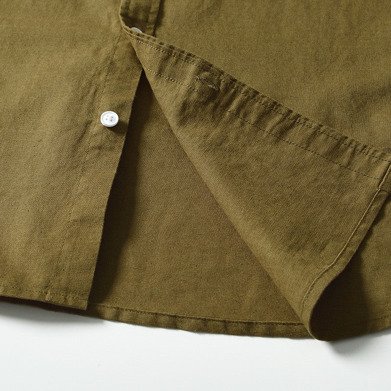 Cotton Linen Solid Color Casual Long Sleeved Shirt