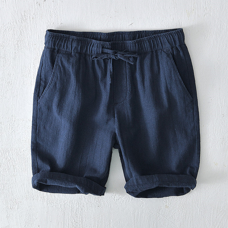 Cotton Linen Drawstring Loose Solid Shorts