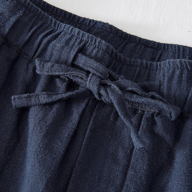 Cotton Linen Drawstring Loose Solid Shorts