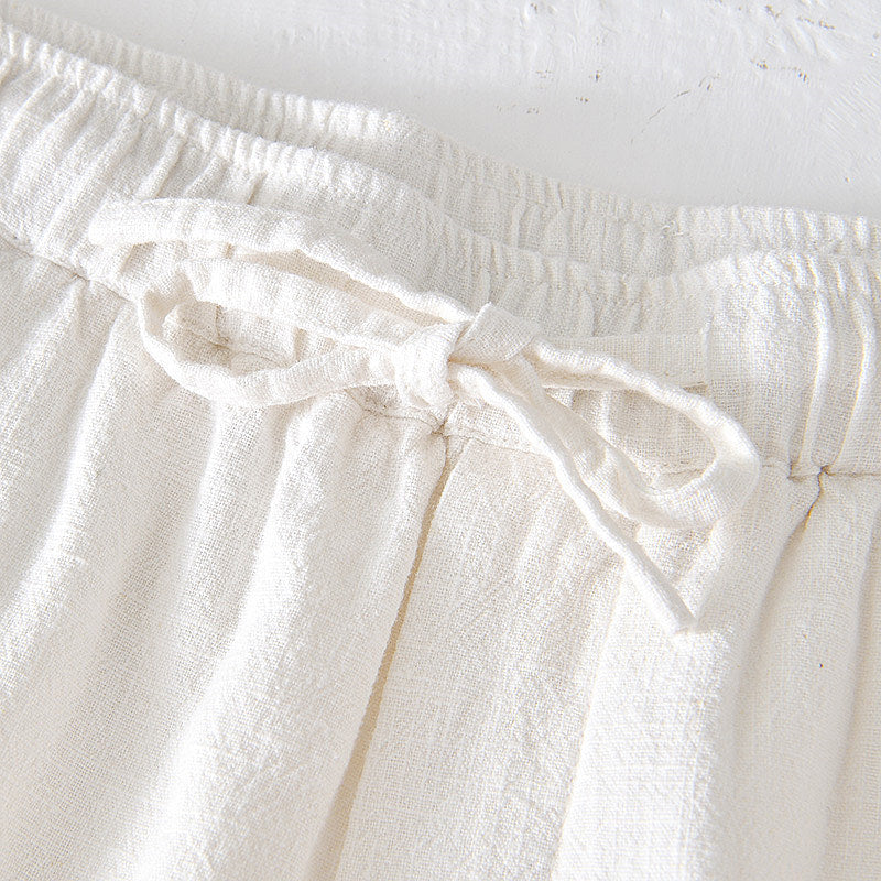Cotton Linen Drawstring Loose Solid Shorts