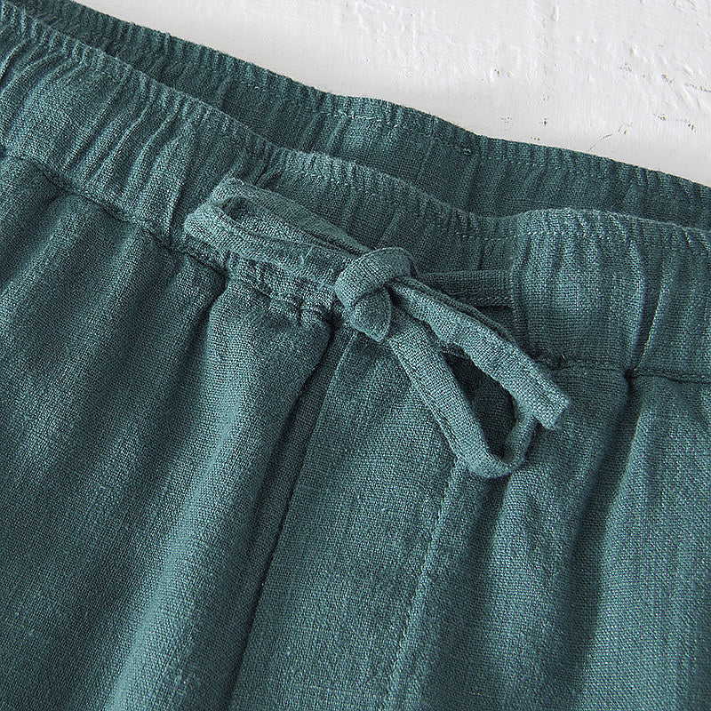 Cotton Linen Drawstring Loose Solid Shorts