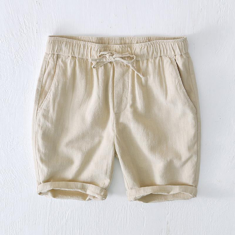 Cotton Linen Drawstring Loose Solid Shorts