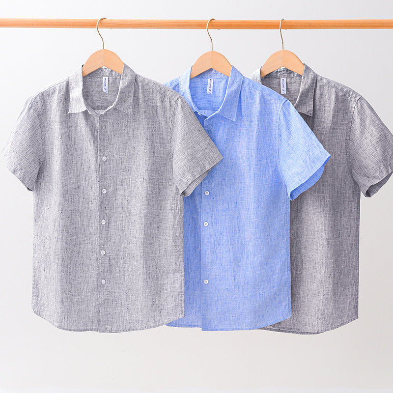 Pure Linen Cardigan Short Sleeve Shirt