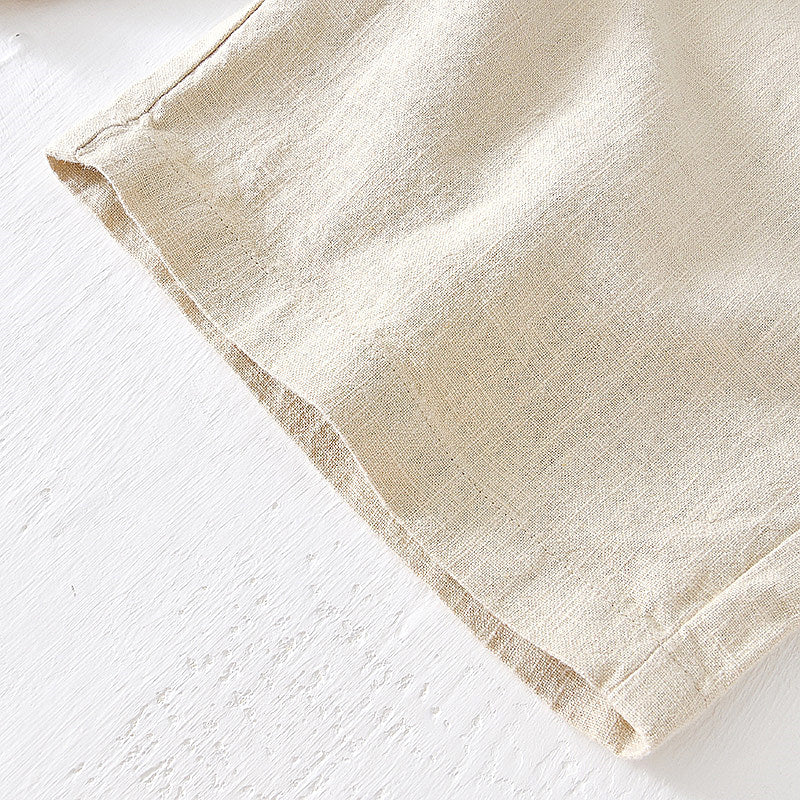 Cotton Linen Drawstring Loose Solid Shorts