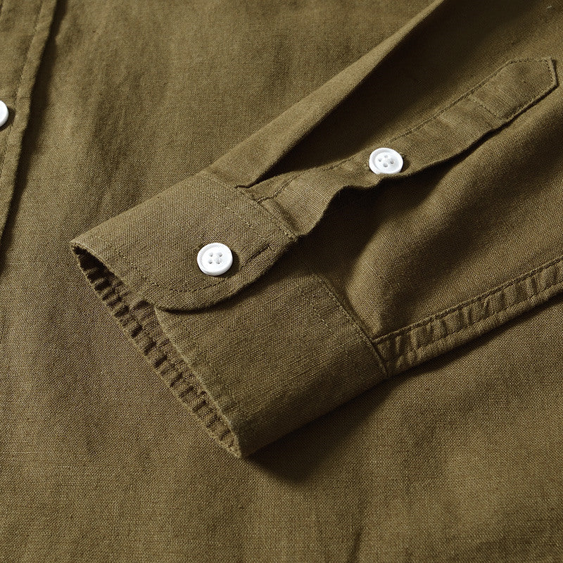 Cotton Linen Solid Color Casual Long Sleeved Shirt
