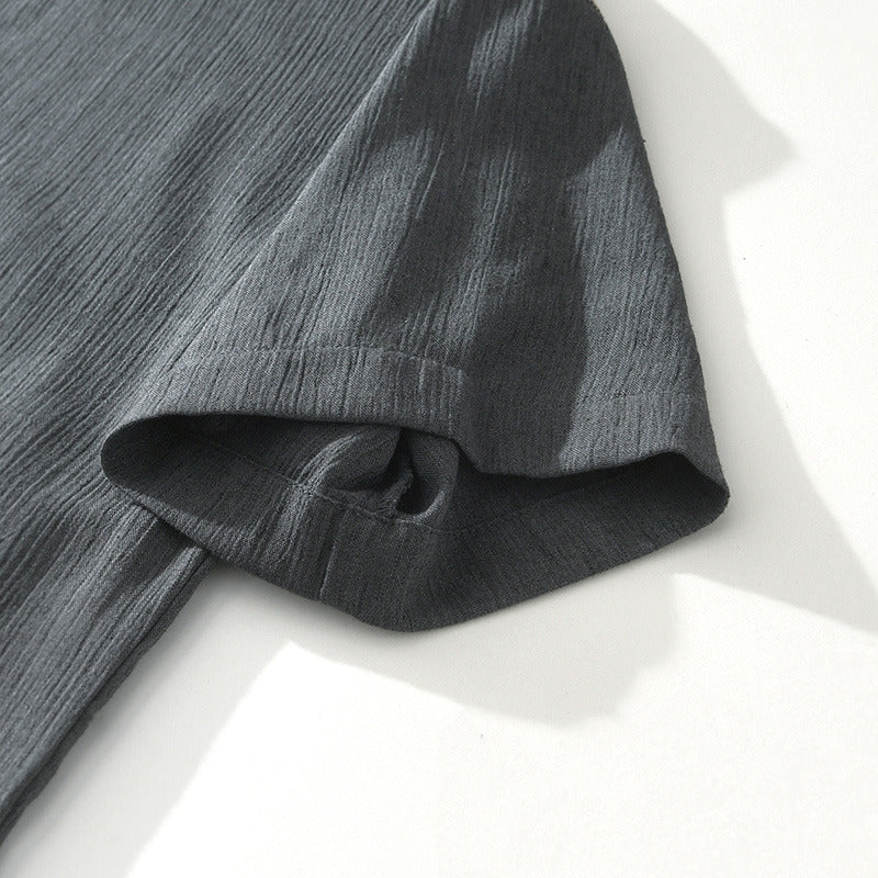 Linen Ramie Half-Open Short-Sleeved Shirt