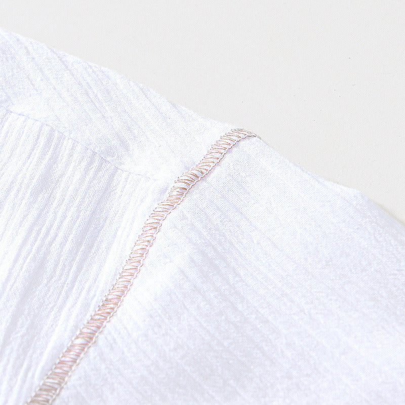 Linen Ramie Half-Open Short-Sleeved Shirt