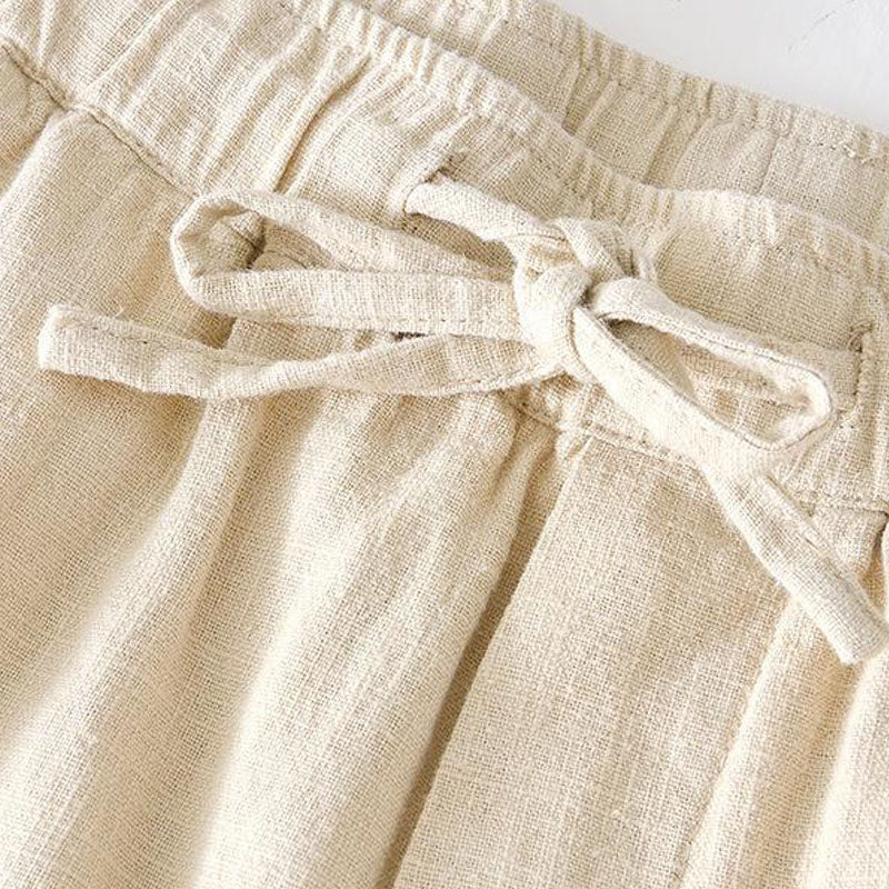 Cotton Linen Drawstring Loose Solid Shorts