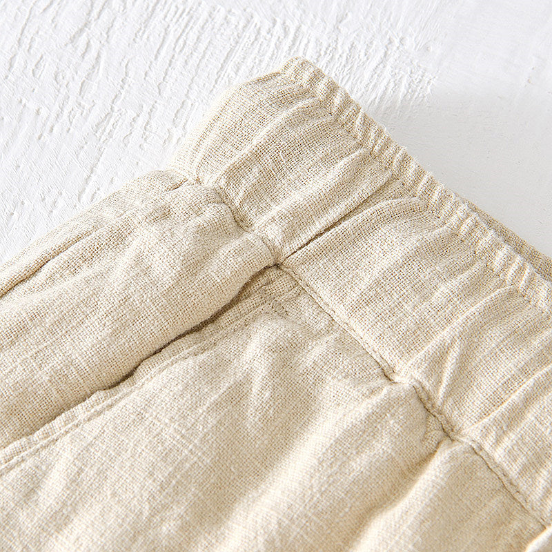 Cotton Linen Drawstring Loose Solid Shorts