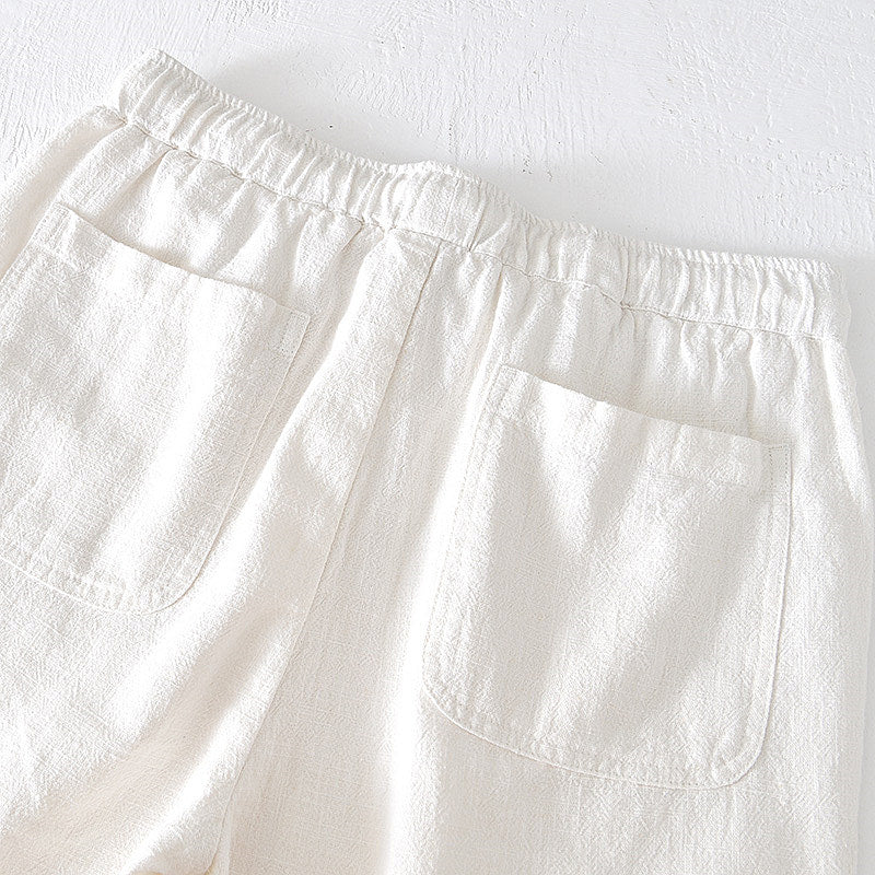 Cotton Linen Drawstring Loose Solid Shorts
