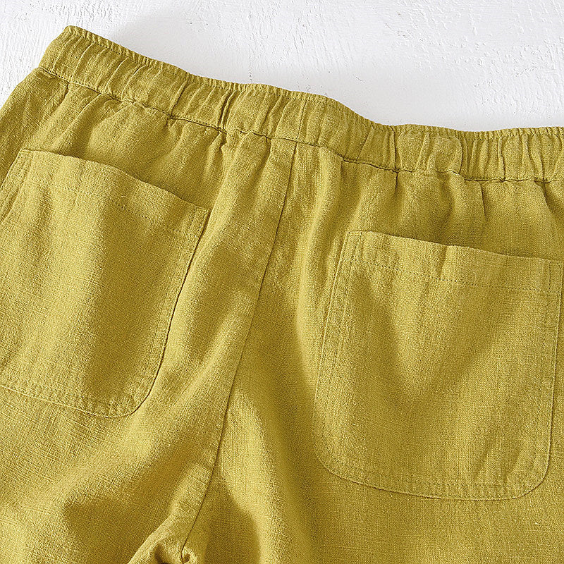 Cotton Linen Drawstring Loose Solid Shorts
