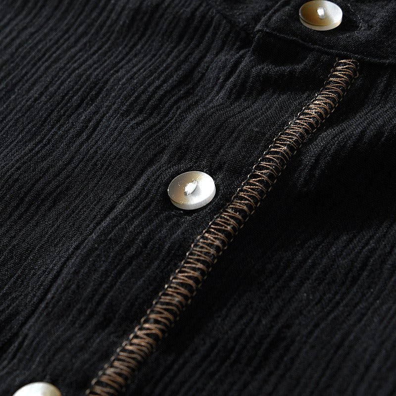 Linen Ramie Half-Open Short-Sleeved Shirt