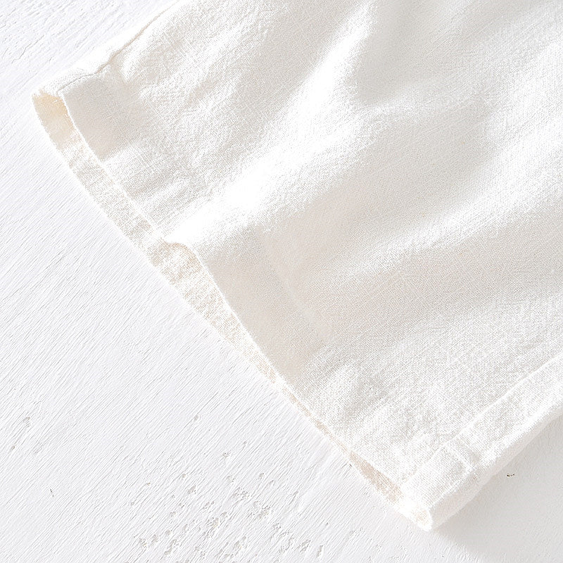 Cotton Linen Drawstring Loose Solid Shorts