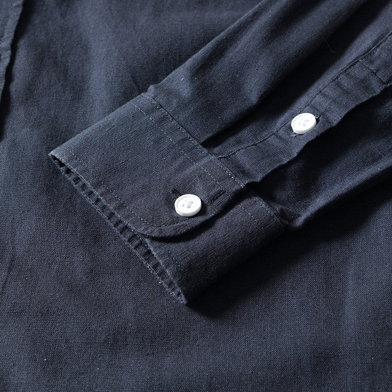Cotton Linen Solid Color Casual Long Sleeved Shirt