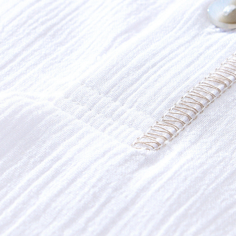 Linen Ramie Half-Open Short-Sleeved Shirt