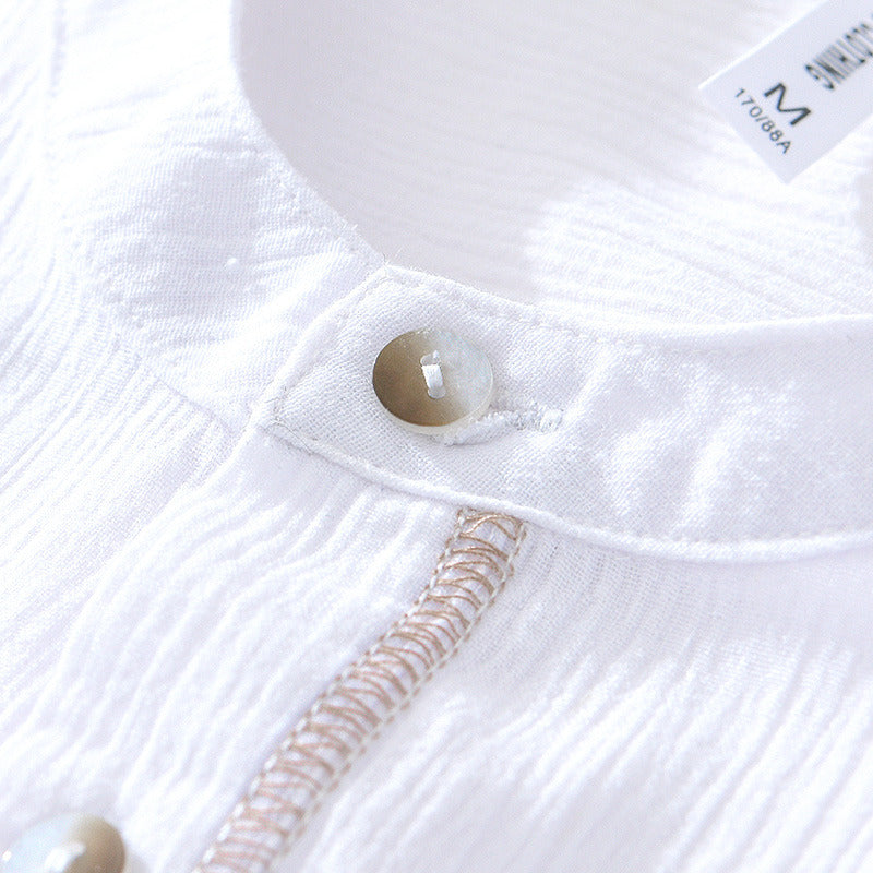 Linen Ramie Half-Open Short-Sleeved Shirt