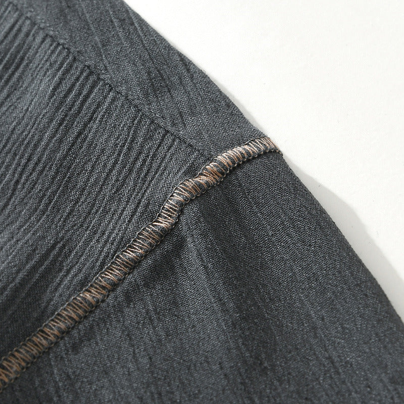Linen Ramie Half-Open Short-Sleeved Shirt