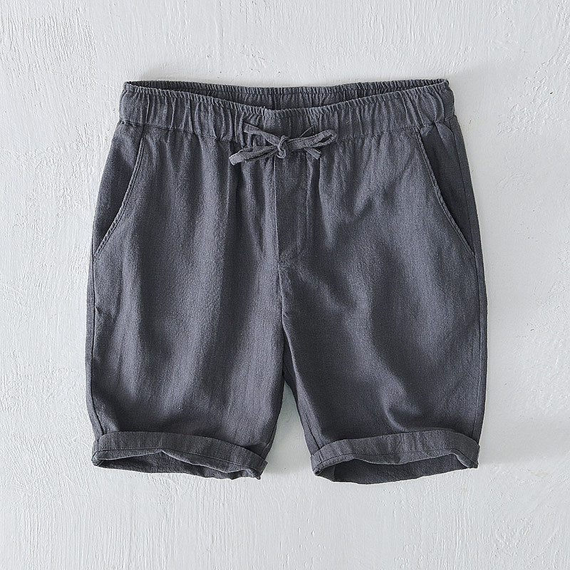 Cotton Linen Drawstring Loose Solid Shorts