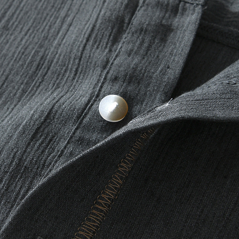 Linen Ramie Half-Open Short-Sleeved Shirt