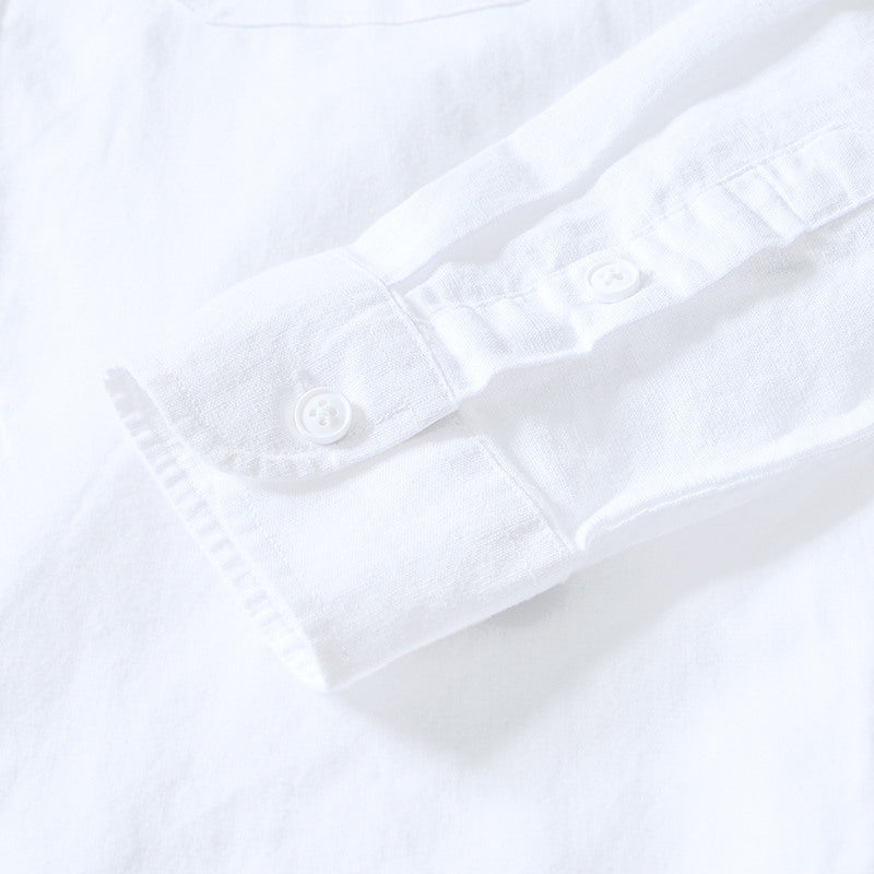 Cotton Linen Solid Color Casual Long Sleeved Shirt