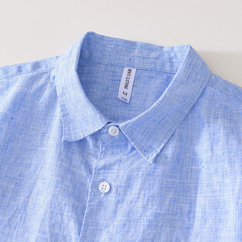 Pure Linen Cardigan Short Sleeve Shirt