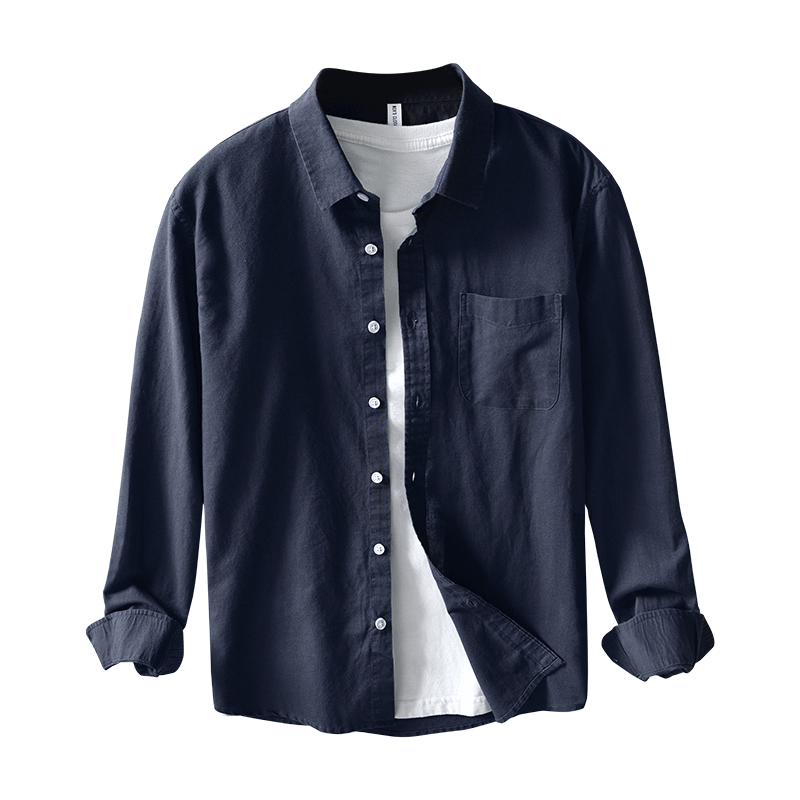 Cotton Linen Solid Color Casual Long Sleeved Shirt