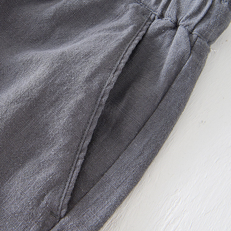 Cotton Linen Drawstring Loose Solid Shorts