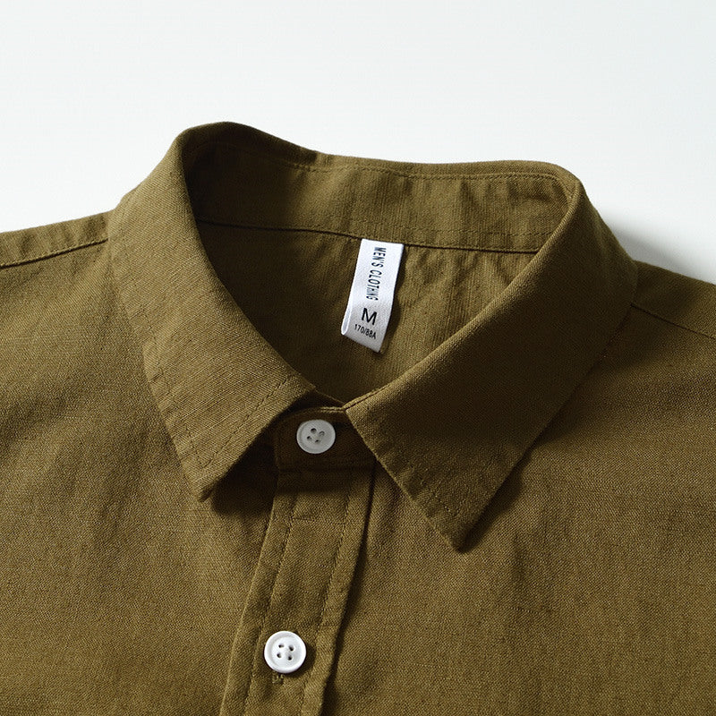 Cotton Linen Solid Color Casual Long Sleeved Shirt