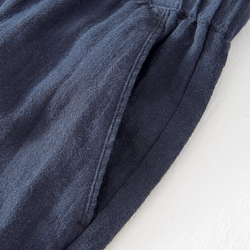 Cotton Linen Drawstring Loose Solid Shorts