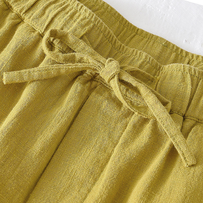 Cotton Linen Drawstring Loose Solid Shorts