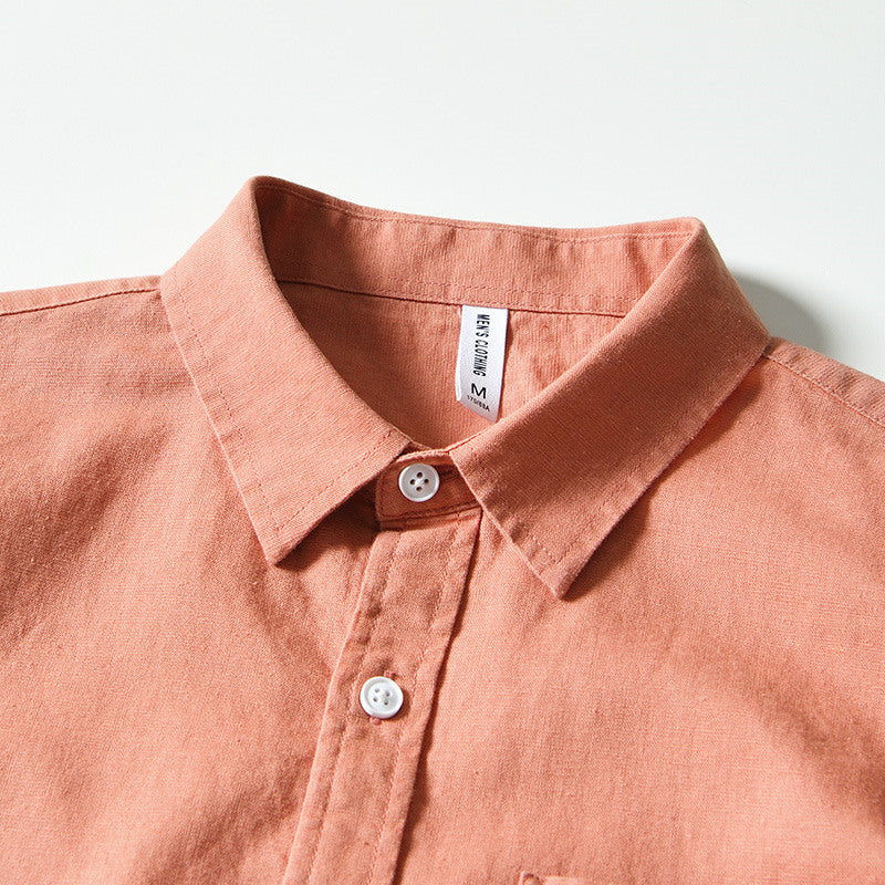 Cotton Linen Solid Color Casual Long Sleeved Shirt