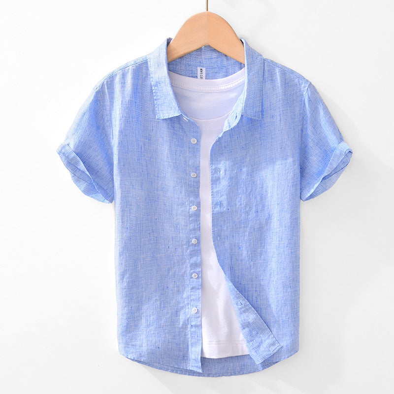 Pure Linen Cardigan Short Sleeve Shirt