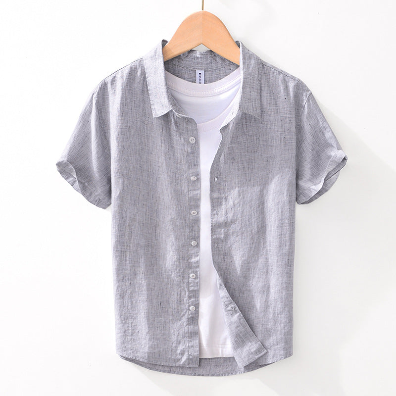 Pure Linen Cardigan Short Sleeve Shirt