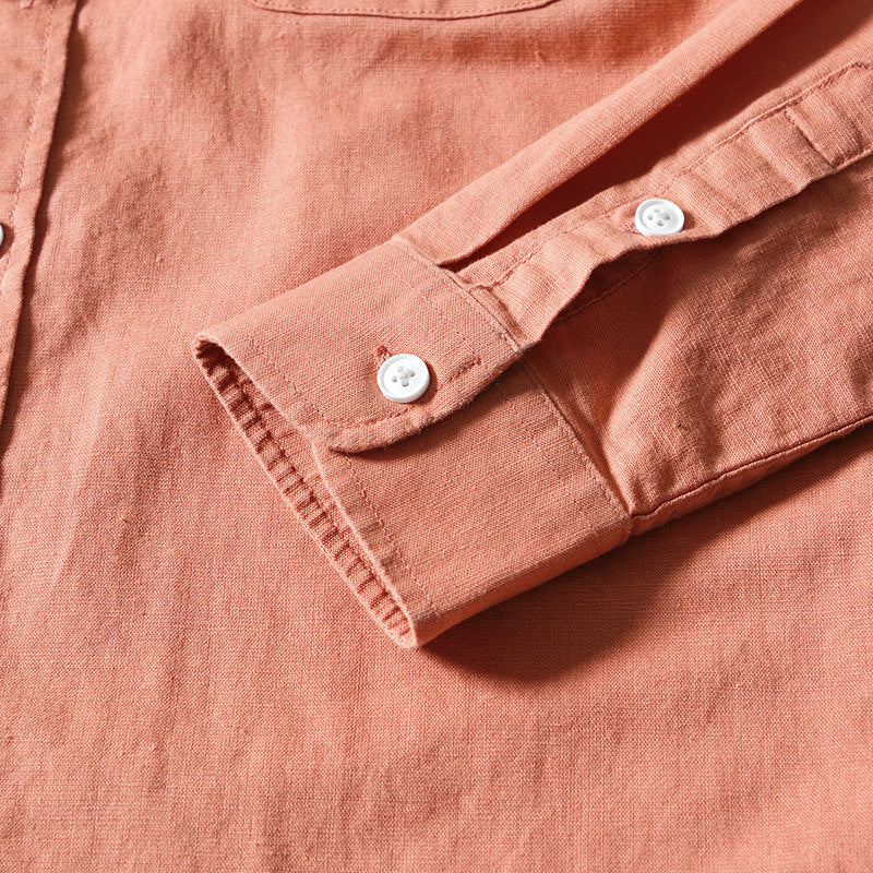 Cotton Linen Solid Color Casual Long Sleeved Shirt