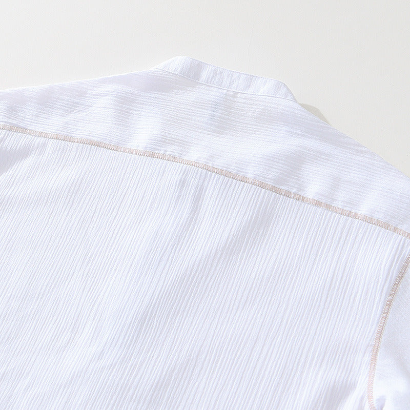 Linen Ramie Half-Open Short-Sleeved Shirt
