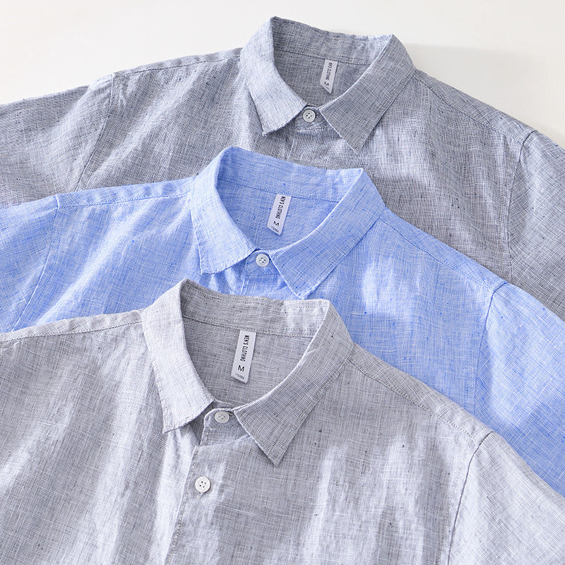 Pure Linen Cardigan Short Sleeve Shirt