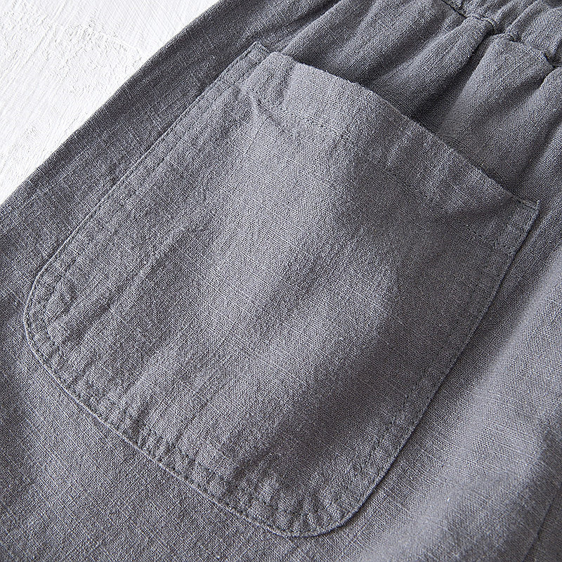Cotton Linen Drawstring Loose Solid Shorts