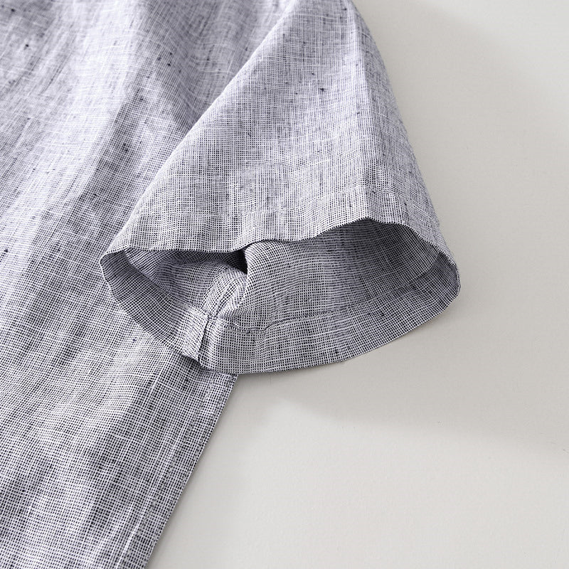 Pure Linen Cardigan Short Sleeve Shirt