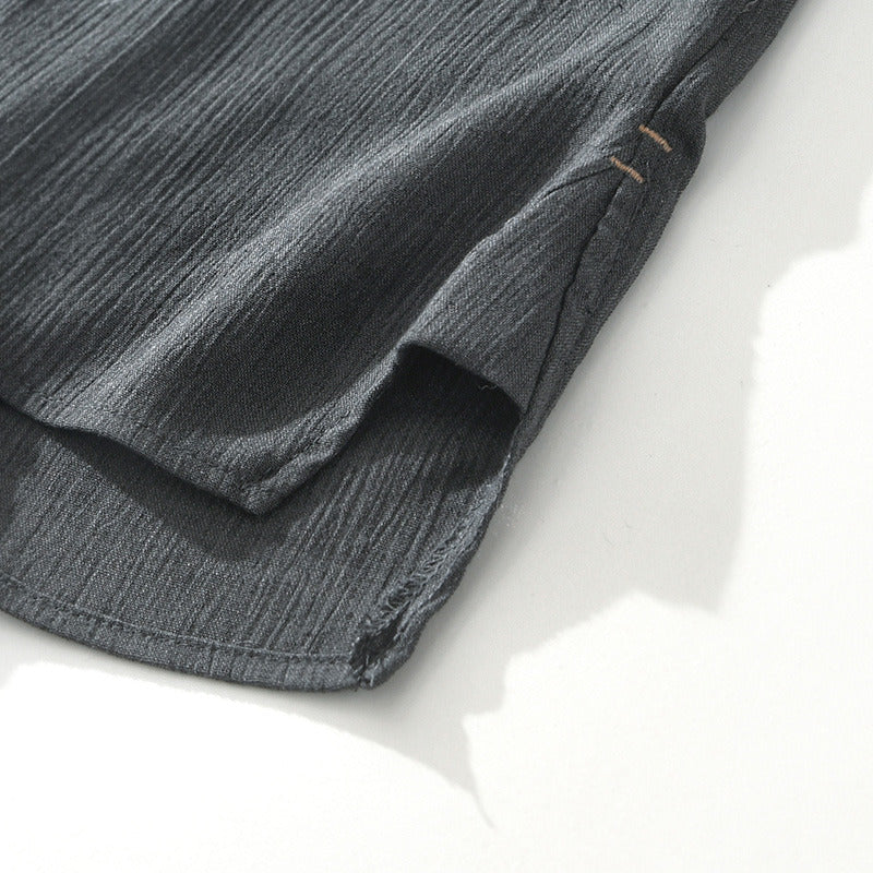 Linen Ramie Half-Open Short-Sleeved Shirt