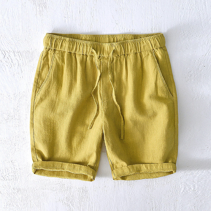 Cotton Linen Drawstring Loose Solid Shorts