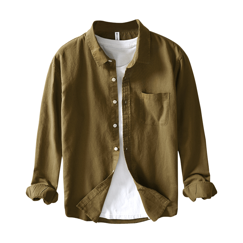 Cotton Linen Solid Color Casual Long Sleeved Shirt