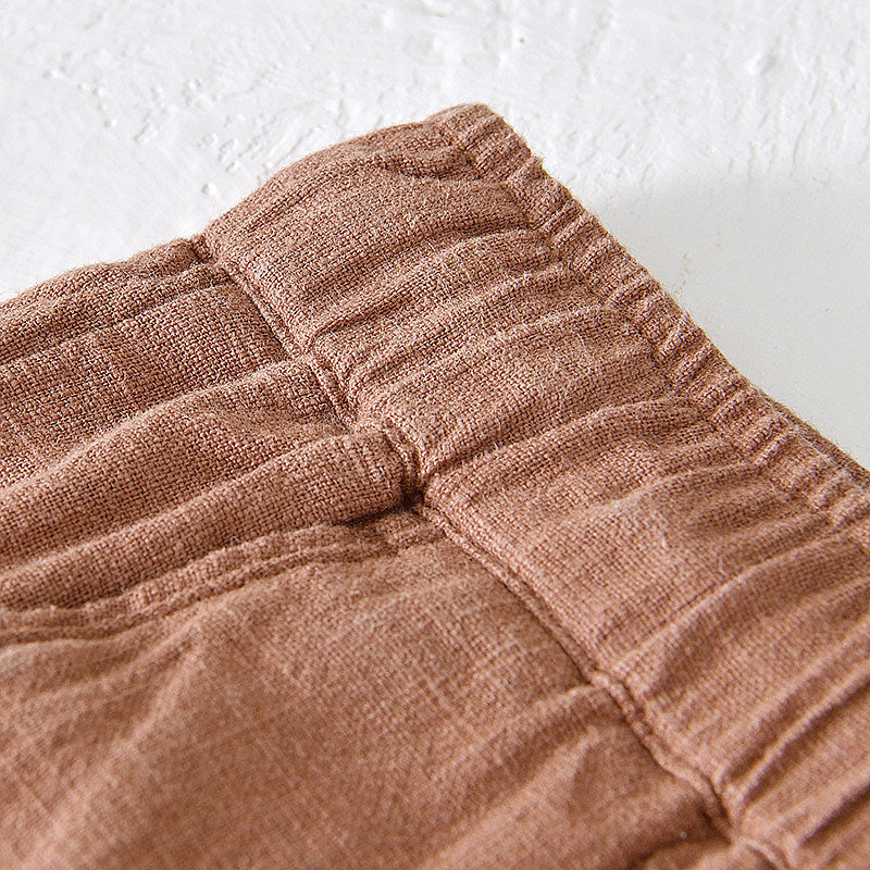 Cotton Linen Drawstring Loose Solid Shorts