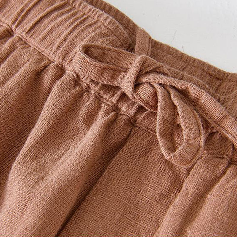 Cotton Linen Drawstring Loose Solid Shorts