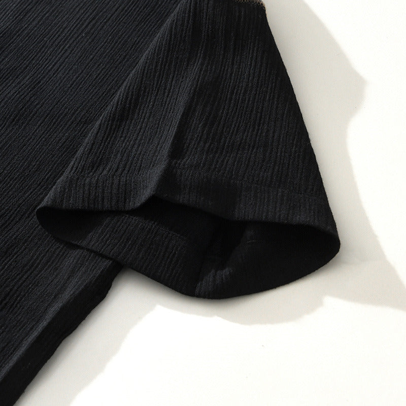 Linen Ramie Half-Open Short-Sleeved Shirt