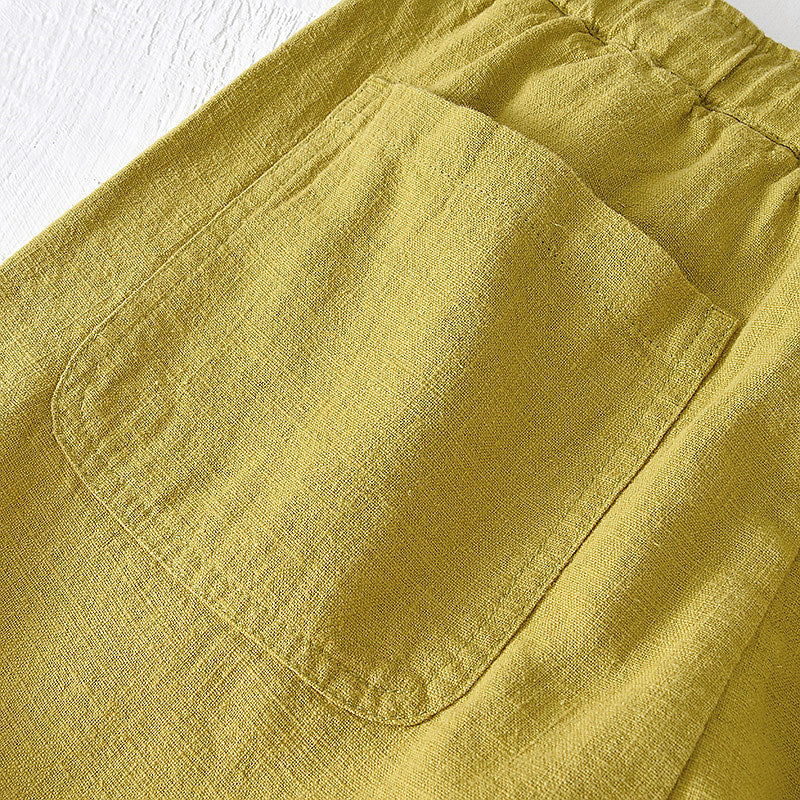 Cotton Linen Drawstring Loose Solid Shorts