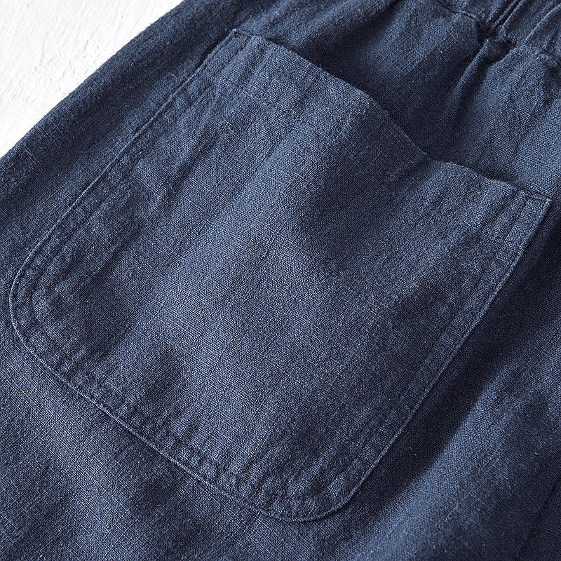 Cotton Linen Drawstring Loose Solid Shorts