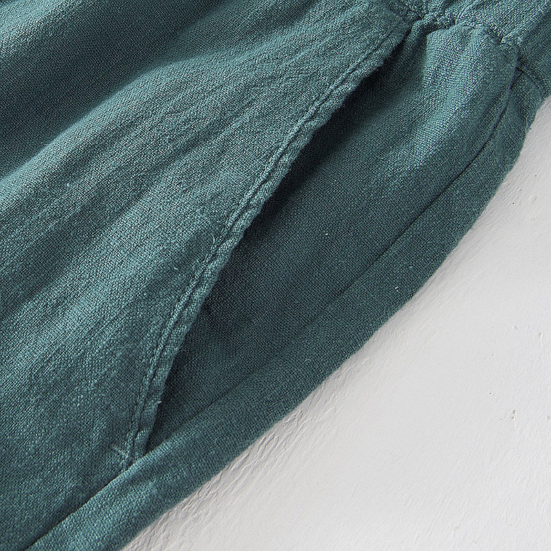 Cotton Linen Drawstring Loose Solid Shorts