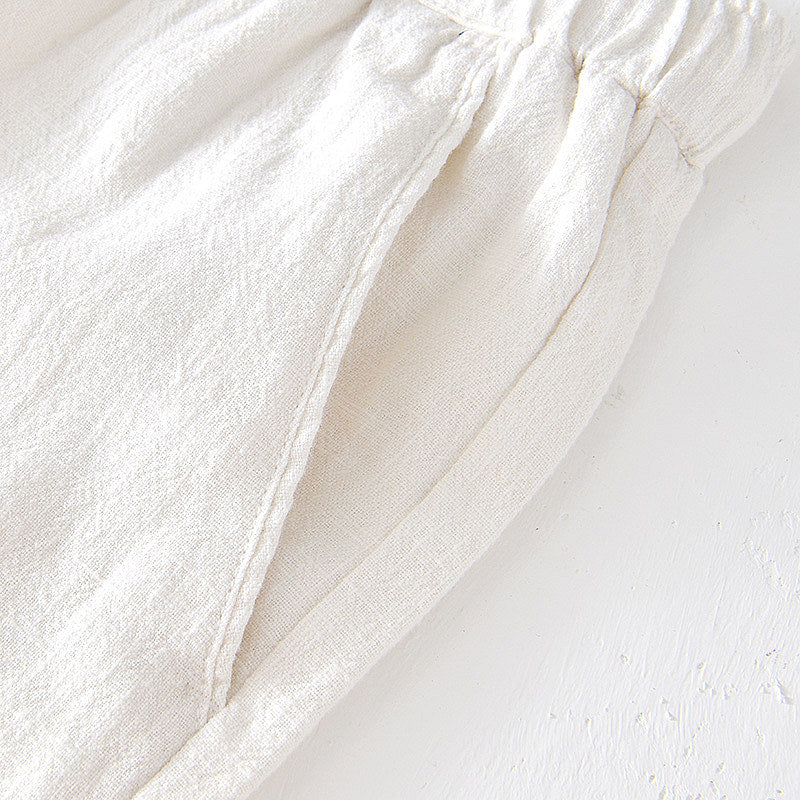 Cotton Linen Drawstring Loose Solid Shorts
