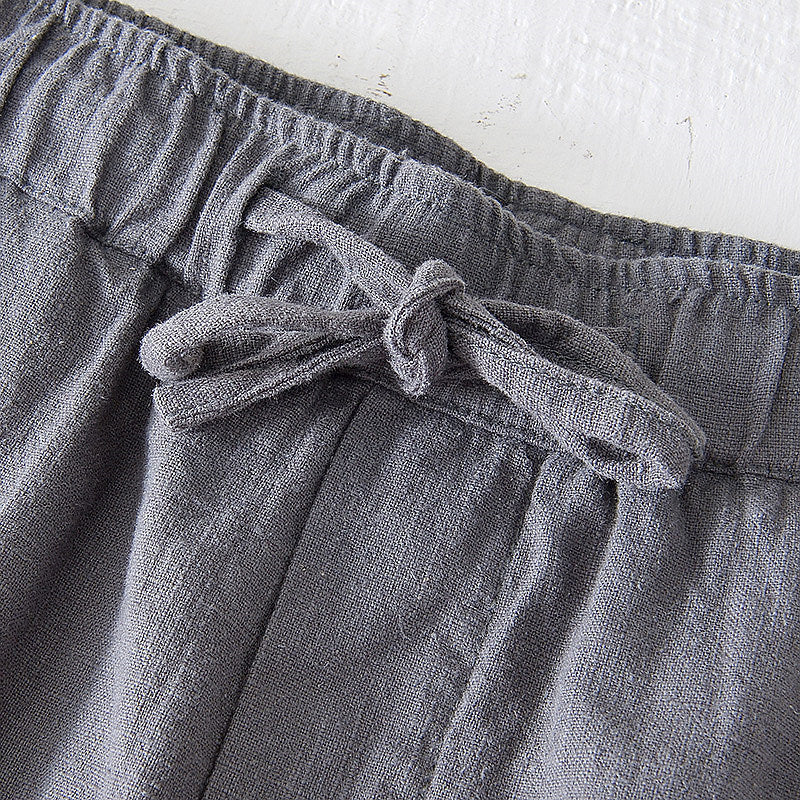 Cotton Linen Drawstring Loose Solid Shorts